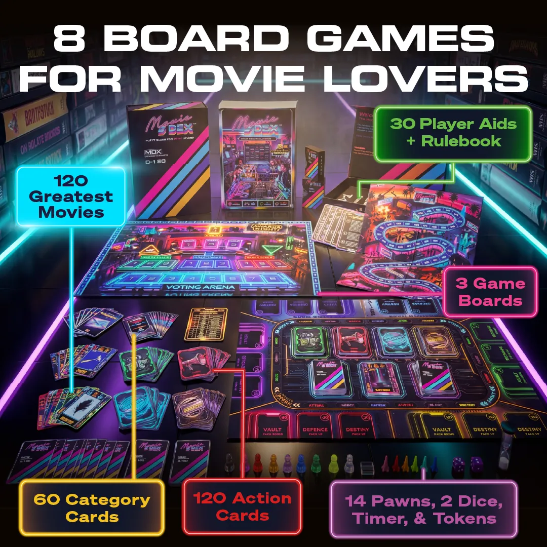 Everything in the box — full table spread with component callouts